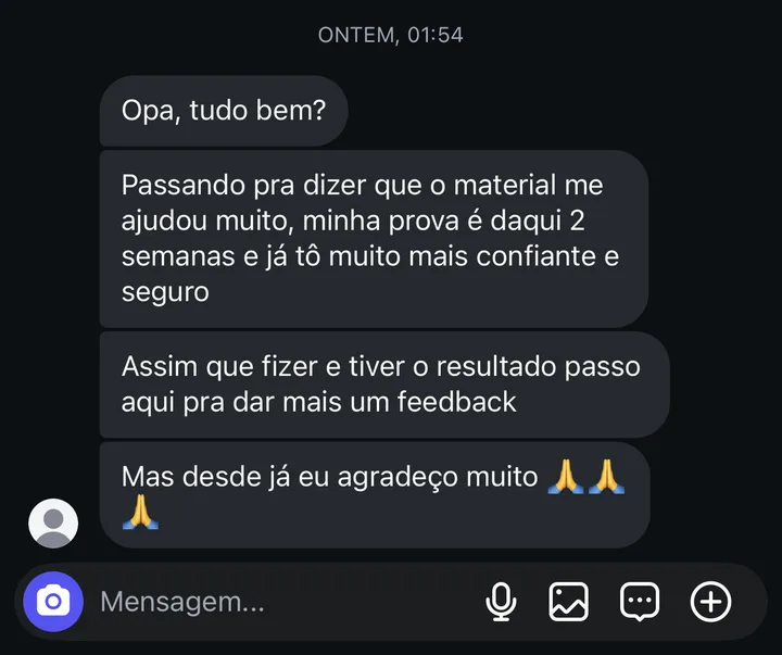 Depoimento de aluno: mais confiante para a prova